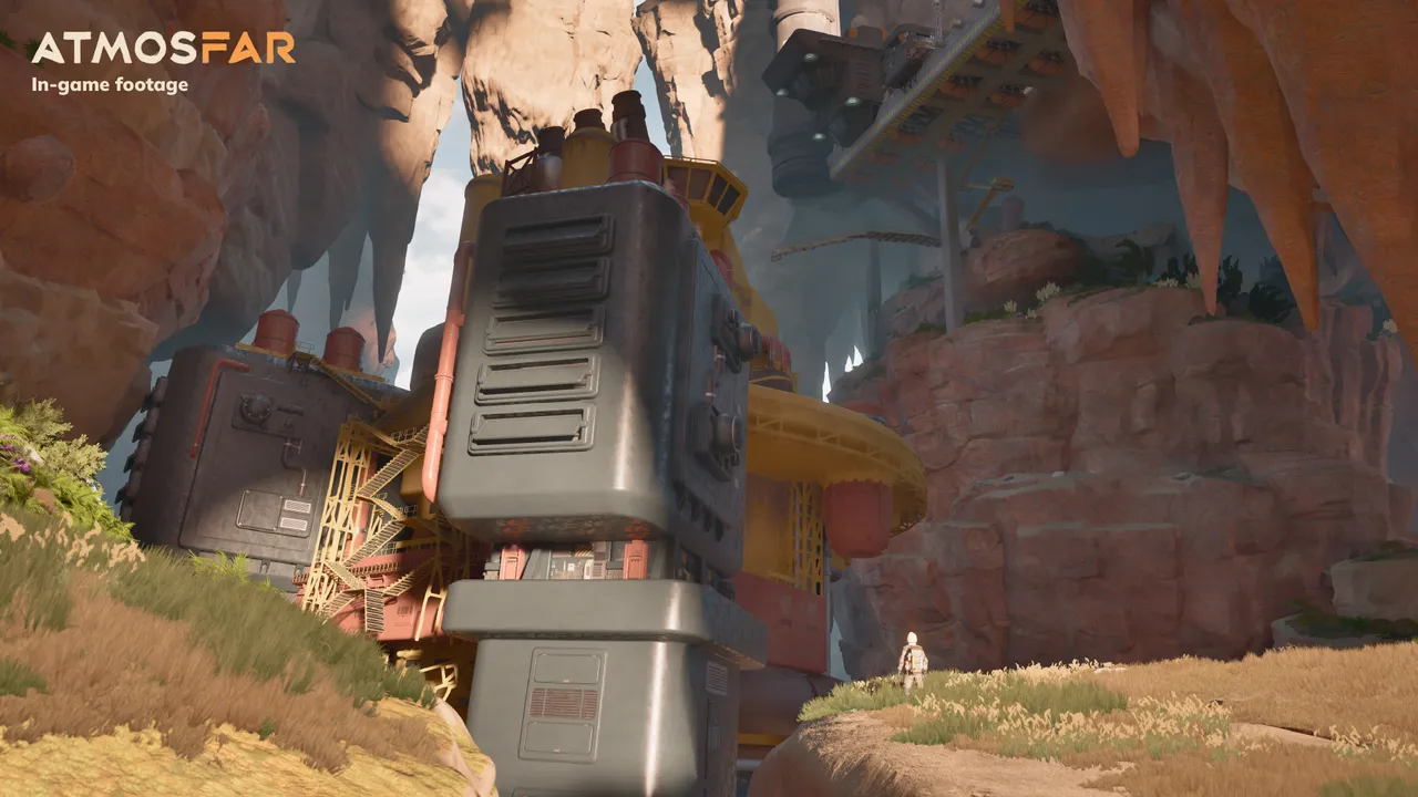 First-person view of a handheld drill among rocky ruins on Tycos